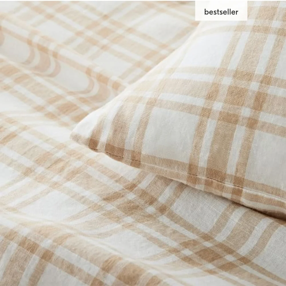*West Elm Heather Taylor Home Tartan King Duvet Cover & 2 King Shams Almond